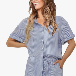 Women's Summer 2-Piece Pajama Set – Oversized Shirt & Shorts