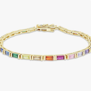 14K Gold Plated Sterling Silver Rainbow Baguette Sapphire Tennis Bracelet
