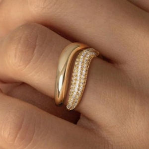 2 PCS Gold Rings for Women – 14K Gold Plated Cubic Zirconia Rings